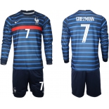 Men 2021 European Cup France home blue Long sleeve 7 Soccer Jersey