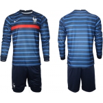 Men 2021 European Cup France home blue Long sleeve Soccer Jersey
