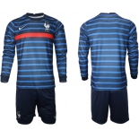 Men 2021 European Cup France home blue Long sleeve Soccer Jersey