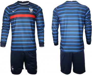 Men 2021 European Cup France home blue Long sleeve Soccer Jersey