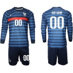 Men 2021 European Cup France home blue Long sleeve customized Soccer Jersey