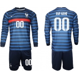 Men 2021 European Cup France home blue Long sleeve customized Soccer Jersey