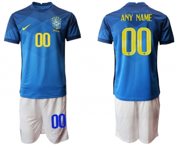 Men 2020-2021 Season National team Brazil away blue customized Soccer Jersey