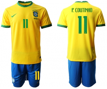 Men 2020-2021 Season National team Brazil home yellow 11 Soccer Jersey