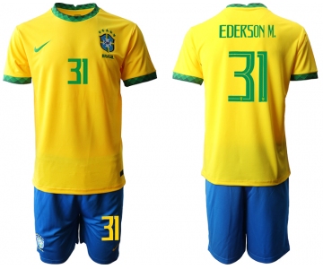 Men 2020-2021 Season National team Brazil home yellow 31 Soccer Jersey