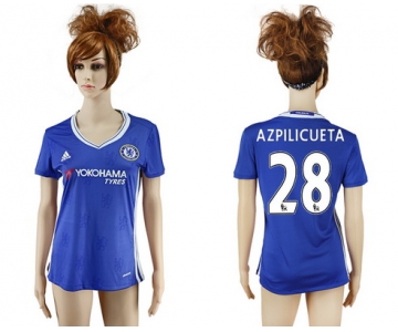2016-17 Chelsea #28 AZPILICUETA Home Soccer Women's Blue AAA+ Shirt