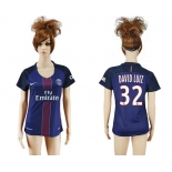 2016-17 Paris Saint-Germain #32 DAVID LUIZ Home Soccer Women's Navy Blue AAA+ Shirt