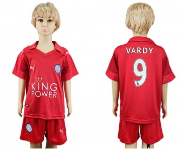 2016-17 Leicester City #9 VARDY Away Soccer Youth Red Shirt Kit