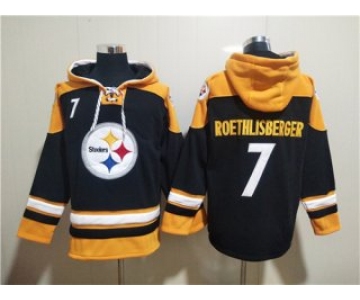 Men's Pittsburgh Steelers #7 Ben Roethlisberger Black Ageless Must-Have Lace-Up Pullover Hoodie