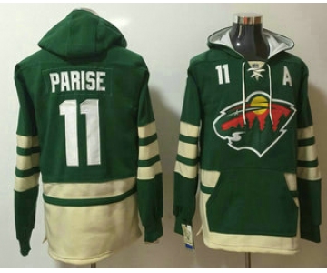 Men's Minnesota Wild #11 Zach Parise Green Pocket Stitched NHL Old Time Hockey Pullover Hoodie