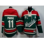 Men's Minnesota Wild #11 Zach Parise Old Time Hockey Green With Red Hoodie