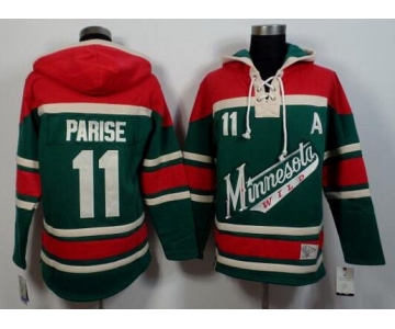 Men's Minnesota Wild #11 Zach Parise Old Time Hockey Green With Red Hoodie