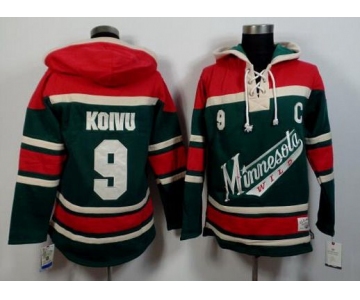 Men's Minnesota Wild #9 Mikko Koivu Old Time Hockey Green With Red Hoodie