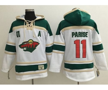 Wild #11 Zach Parise White Sawyer Hooded Sweatshirt Stitched NHL Jersey