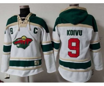 Wild #9 Mikko Koivu White Sawyer Hooded Sweatshirt Stitched NHL Jersey