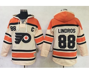 Flyers #88 Eric Lindros Cream Sawyer Hooded Sweatshirt Stitched NHL Jersey