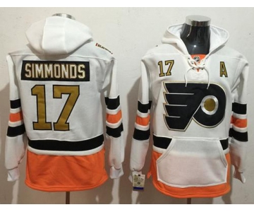 Men's Philadelphia Flyers #17 Wayne Simmonds White with Gold 50th Patch Stitched NHL Old Tim Hockey Hoodie