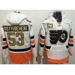 Men's Philadelphia Flyers #53 Shayne Gostisbehere White with Gold 50th Patch Stitched NHL Old Tim Hockey Hoodie