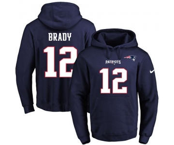Nike Patriots #12 Tom Brady Navy Blue Name & Number Pullover NFL Hoodie