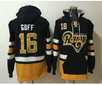 Men's Los Angeles Rams #16 Jared Goff NEW Navy Blue Pocket Stitched NFL Pullover Hoodie