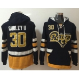 Nike Los Angeles Rams #30 Todd Gurley II Navy Blue Gold Name & Number Pullover NFL Hoodie