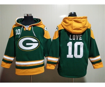 Men's Green Bay Packers #10 Jordan Love Green Lace-Up Pullover Hoodie