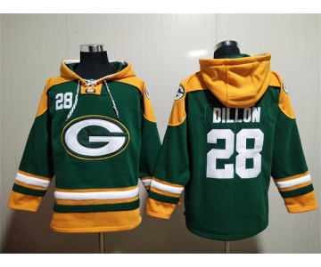 Men's Green Bay Packers #28 A.J. Dillon Green Lace-Up Pullover Hoodie