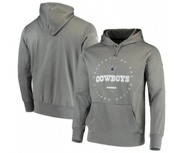 Men's Dallas Cowboys Nike Heathered Gray Sideline Property Of Wordmark Logo Performance Pullover Hoodie