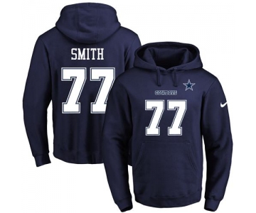 Nike Cowboys #77 Tyron Smith Navy Blue Name & Number Pullover NFL Hoodie