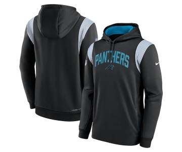 Mens Carolina Panthers Black Sideline Stack Performance Pullover Hoodie