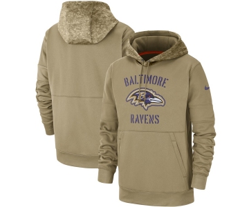 Men's Baltimore Ravens Nike Tan 2019 Salute to Service Sideline Therma Pullover Hoodie