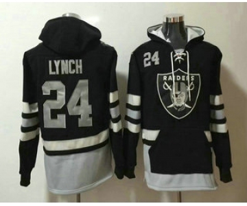 Men's Oakland Raiders 24 Marshawn Lynch NEW Black Pocket Stitched NFL Pullover Hoodie