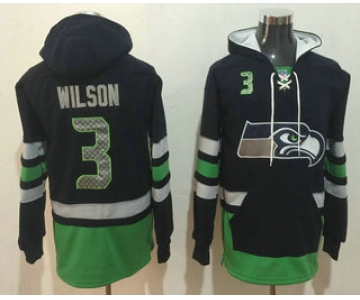 Men's Seattle Seahawks #3 Russell Wilson NEW Navy Blue Pocket Stitched NFL Pullover Hoodie