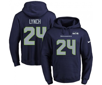Nike Seahawks #24 Marshawn Lynch Navy Blue Name & Number Pullover NFL Hoodie