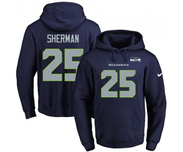 Nike Seahawks #25 Richard Sherman Navy Blue Name & Number Pullover NFL Hoodie