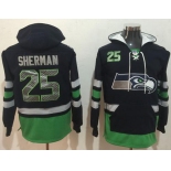 Nike Seattle Seahawks #25 Richard Sherman Navy Blue Green Name & Number Pullover NFL Hoodie