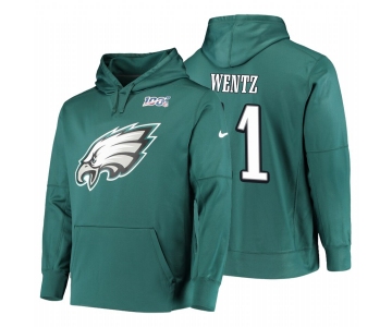 Philadelphia Eagles #11 Carson Wentz Nike NFL 100 Primary Logo Circuit Name & Number Pullover Hoodie Midnight Green