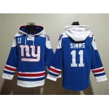 Men's New York Giants #11 Phil Simms Blue Lace-Up Pullover Hoodie