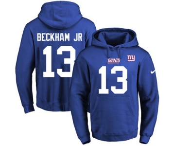 Nike Giants #13 Odell Beckham Jr Royal Blue Name & Number Pullover NFL Hoodie
