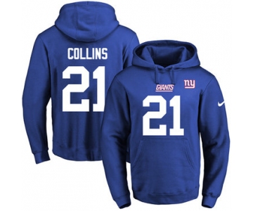 Nike Giants #21 Landon Collins Royal Blue Name & Number Pullover NFL Hoodie