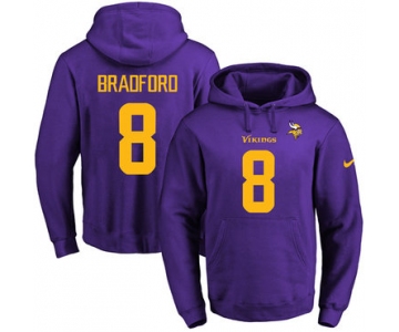 Nike Vikings #8 Sam Bradford Purple(Gold No.) Name & Number Pullover NFL Hoodie