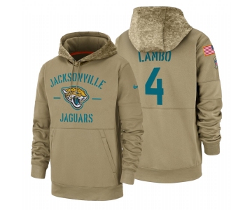 Jacksonville Jaguars #4 Josh Lambo Nike Tan 2019 Salute To Service Name & Number Sideline Therma Pullover Hoodie