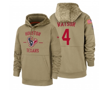 Houston Texans #4 Deshaun Watson Nike Tan 2019 Salute To Service Name & Number Sideline Therma Pullover Hoodie
