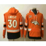 Men's Denver Broncos #30 Phillip Lindsay NEW Orange Pocket Stitched NFL Pullover Hoodie
