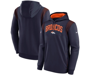 Mens Denver Broncos Navy Sideline Stack Performance Pullover Hoodie