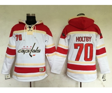 Men's Washington Capitals #70 Braden Holtby White Old Time Hockey Hoodie