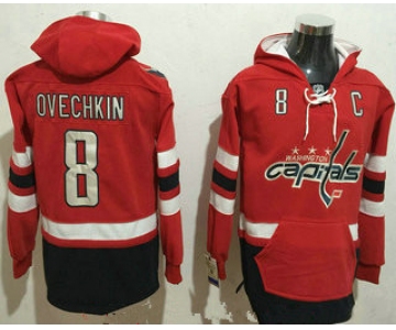 Men's Washington Capitals #8 Alex Ovechkin NEW Red Stitched NHL Old Tim Hockey Hoodie