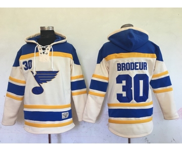 Men's St. Louis Blues #30 Martin Brodeur Cream Old Time Hockey Hoodie