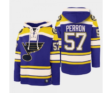 Men's St. Louis Blues #57 David Perron Blue Ageless Must-Have Lace-Up Pullover Hoodie