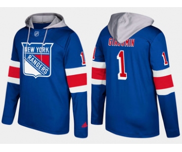 Adidas New York Rangers 1 Eddie Giacomin Retired Blue Name And Number Hoodie
